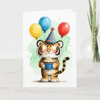 Cute Tiger with Cupcake Kid's Happy Birthday Card