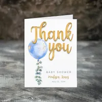 Blue Balloon Eucalyptus Baby Shower Thank You Card
