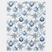 Blue Christmas Tree Ornaments Pattern Fleece Blanket