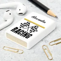Two checkered racing flags gold foil Stripe 11 Zippo Lighter