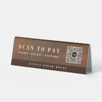 Rustic Iron Bold Stencil Brown Metal Scan to Pay Table Tent