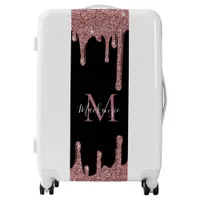 Black Rose Gold Layered Glitter Drips Monogram Luggage