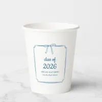 Elegant Whimsical Bow Blue Custom Graduation Favor Paper Cups