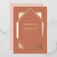 Terracotta & Rose Gold Gatsby Art Deco Wedding Foil Invitation