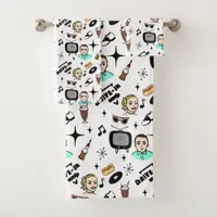 Retro Pop 1950's Style Nostalgic Graphics  Bath Towel Set