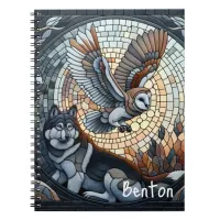 Owl and Wolf Mosaic Ai Art Personalized Notebook