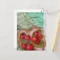 Fruit Vintage Strawberries Mixed Media Collage Postcard
