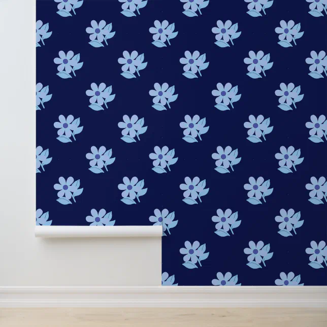 Bold Navy Blue Floral Pattern Lilac & Blue Flower Wallpaper