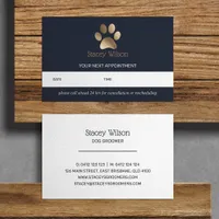 Stylish Navy Gold Paw Print Logo Appointment Card