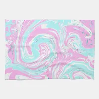 Pink and Teal Blue Cotton Candy Colors Marble  Kitchen Towel