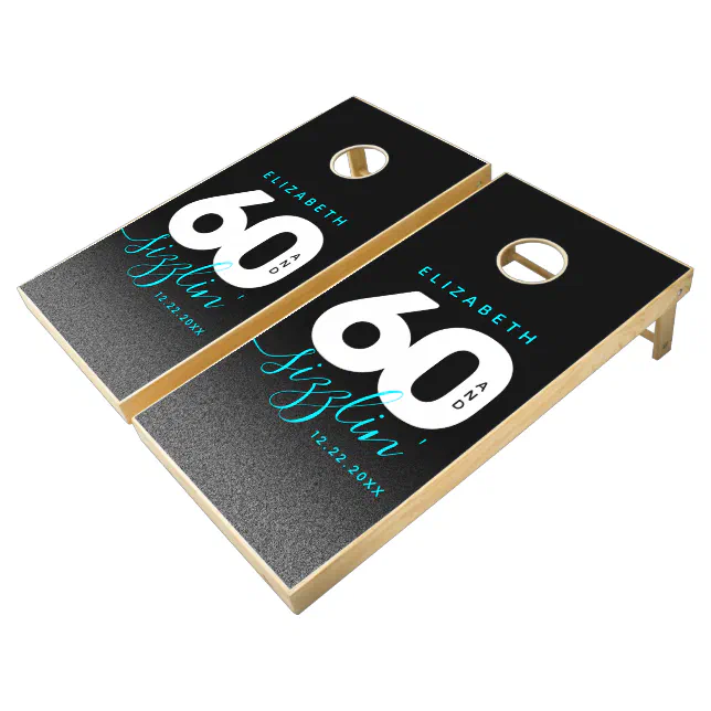 Modern Girly Ice Blue 60 and Sizzling Cornhole Set