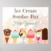 Help Yourself Ice Cream Sundae Bar Poster Sign