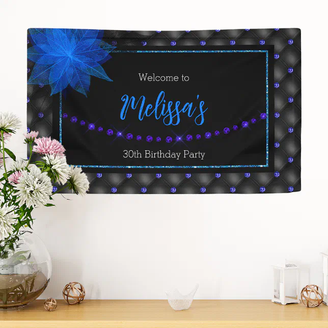 Elegant Black and Blue Birthday Banner