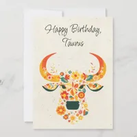 Taurus Bull Zodiac Floral Birthday Card