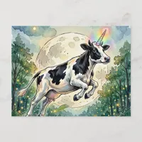 Dairy Cow Unicorn and the Moon Postcard