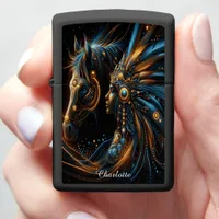 Artistic Portrayal of a Horse and a Woman b Zippo Lighter