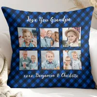 Granda Gift Personalized Photo Collage Blue Plaid  Throw Pillow
