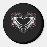 Skeleton Hand Heart 4th Of Usa Patriotic American Magnet
