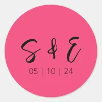 Hot Pink Modern Fun Wedding Classic Round Sticker