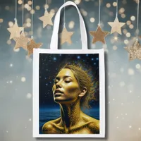 Serene Ethereal Woman under the Stars Grocery Bag