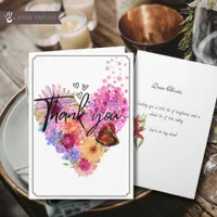 Vibrant Watercolor Floral Heart  Thank You Card