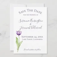 Minimalist Deep Purple Tulip Photo Save the Date