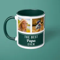 The Best Papa Ever Green Collage Custom Photo Mug