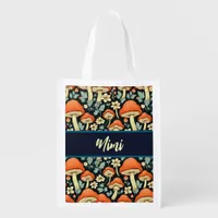 Retro Mushrooms Vintage Flowers Personalized Grocery Bag