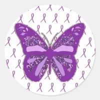 Purple Awareness Butterfly Stickers with Ribbons