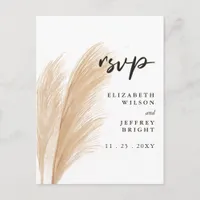 Rustic Neutral Earthy Boho Pampas Grass RSVP Invit Invitation Postcard