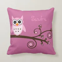 Cute Pink Owl Personalized Girl's Room Throw Pillow