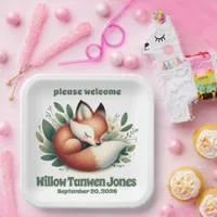 Cute Baby Fox Cub Sleeping in Bed of Leaves Paper Plates