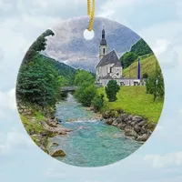 The church in Ramsau - idyll Ceramic Ornament