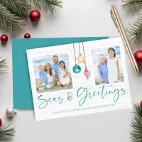 Teal Seas and Greetings Coastal Wood Holiday Photo