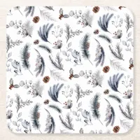 Elegant Winter Pine Botanicals Holiday Square Paper Coaster