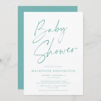 Modern Teal Blue Simple Script Baby Shower Invitation