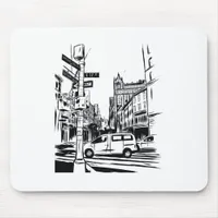 New York City Black and White Urban Street Scene Mouse Pad