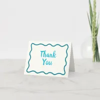 Whimsical Minimal Wavy Border Handwritten Teal Thank You Card