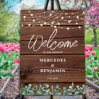 Rustic Eucalyptus String Lights Wedding Welcome  Foam Board