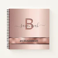 Rose gold pink elegant monogram motivational notebook