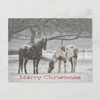 Horses Standing In Snow Wish You Merry Chrsitmas Holiday Postcard