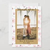 Coral Pink & Gold Floral Photo Wedding Thank You Invitation