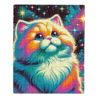 Fluffy Orange Pink Cat in Space Jigsaw Puzzle