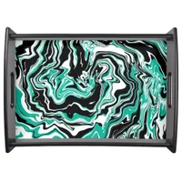 Turquoise, Black and White Swirls Marble like   Serving Tray