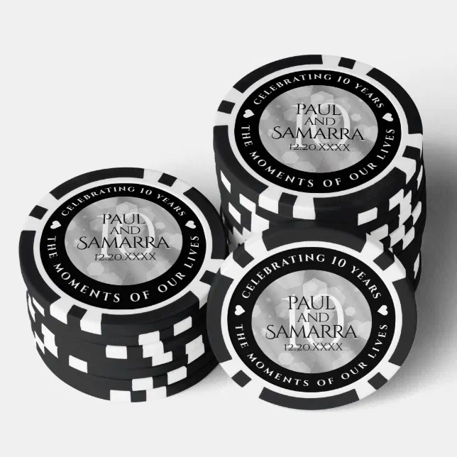 Elegant 10th Tin Wedding Anniversary Celebration Poker Chips