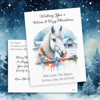 Beautiful White Horse on Farm Christmas Holiday Postcard