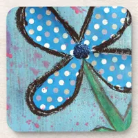 Polka Dot Mixed Media Flower Beverage Coaster