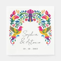 Vibrant Mexican Otomi Birds Floral Fiesta Wedding Napkins