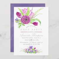 Watercolor Floral Spring 2018 Graduation Party Invitation