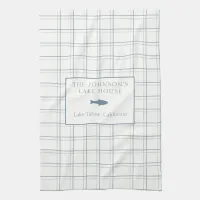 Classic Customizable Plaid Lake House Blue Fish Kitchen Towel